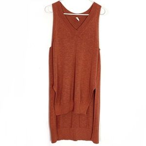 Anthropologie Sleeveless High Low V Neck Pullover Sweater Tunic Orange Medium